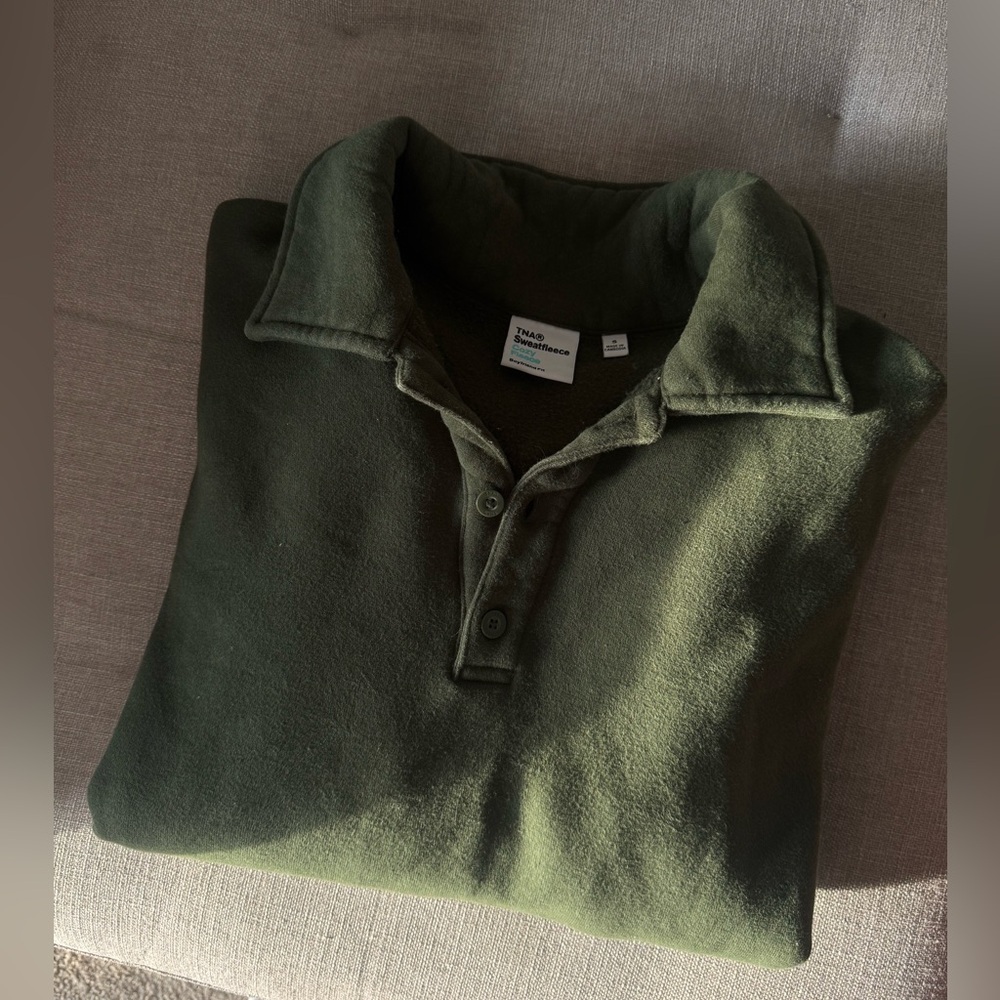 Aritzia Men's Olive Green Polo Shirt